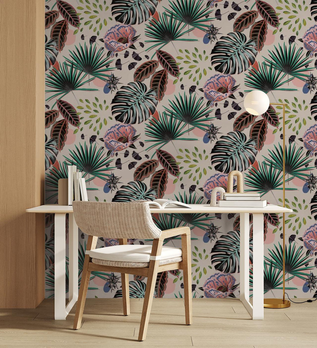 Floral Pop Wallpaper, teal and pink
