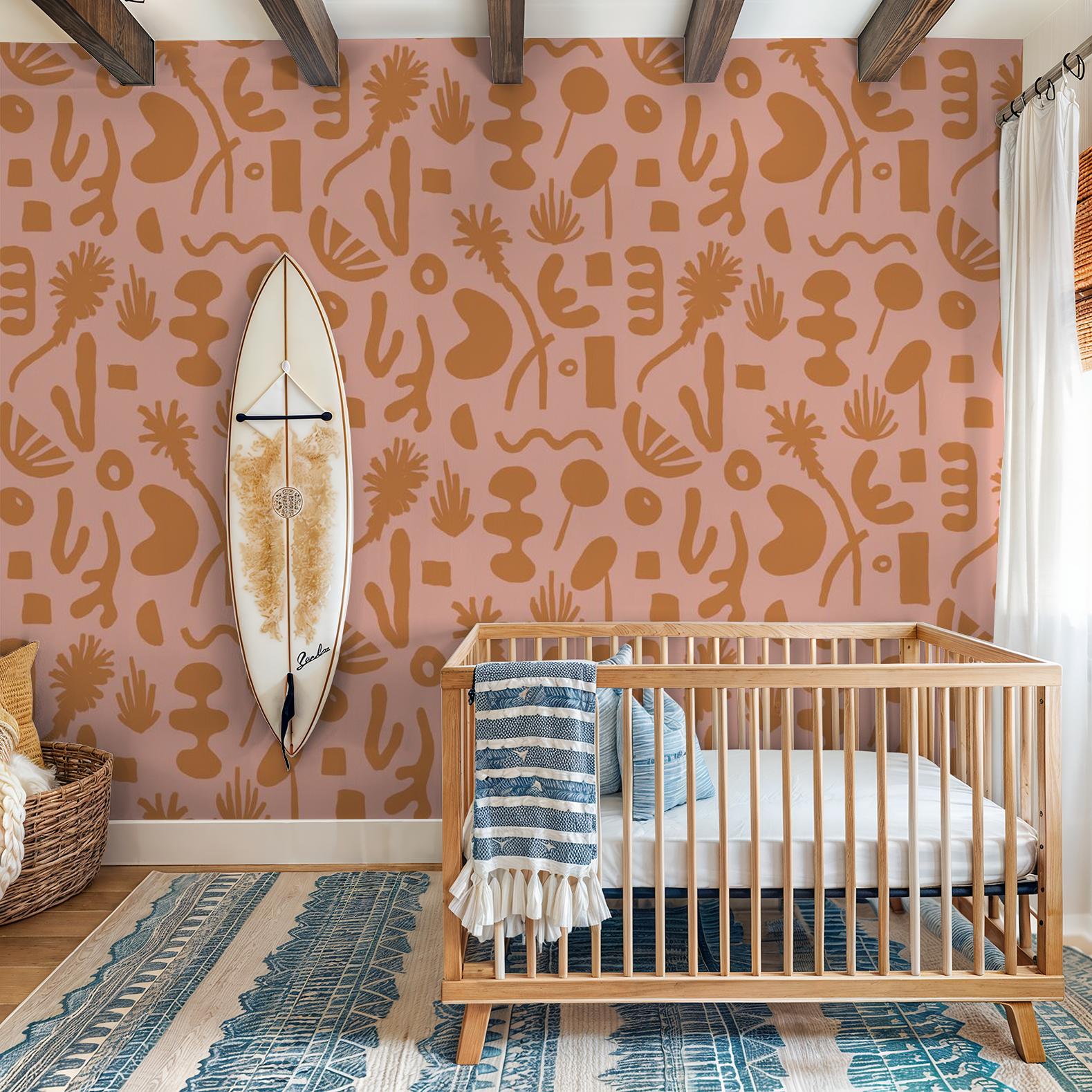 Pool Side Wallpaper, pink & orange
