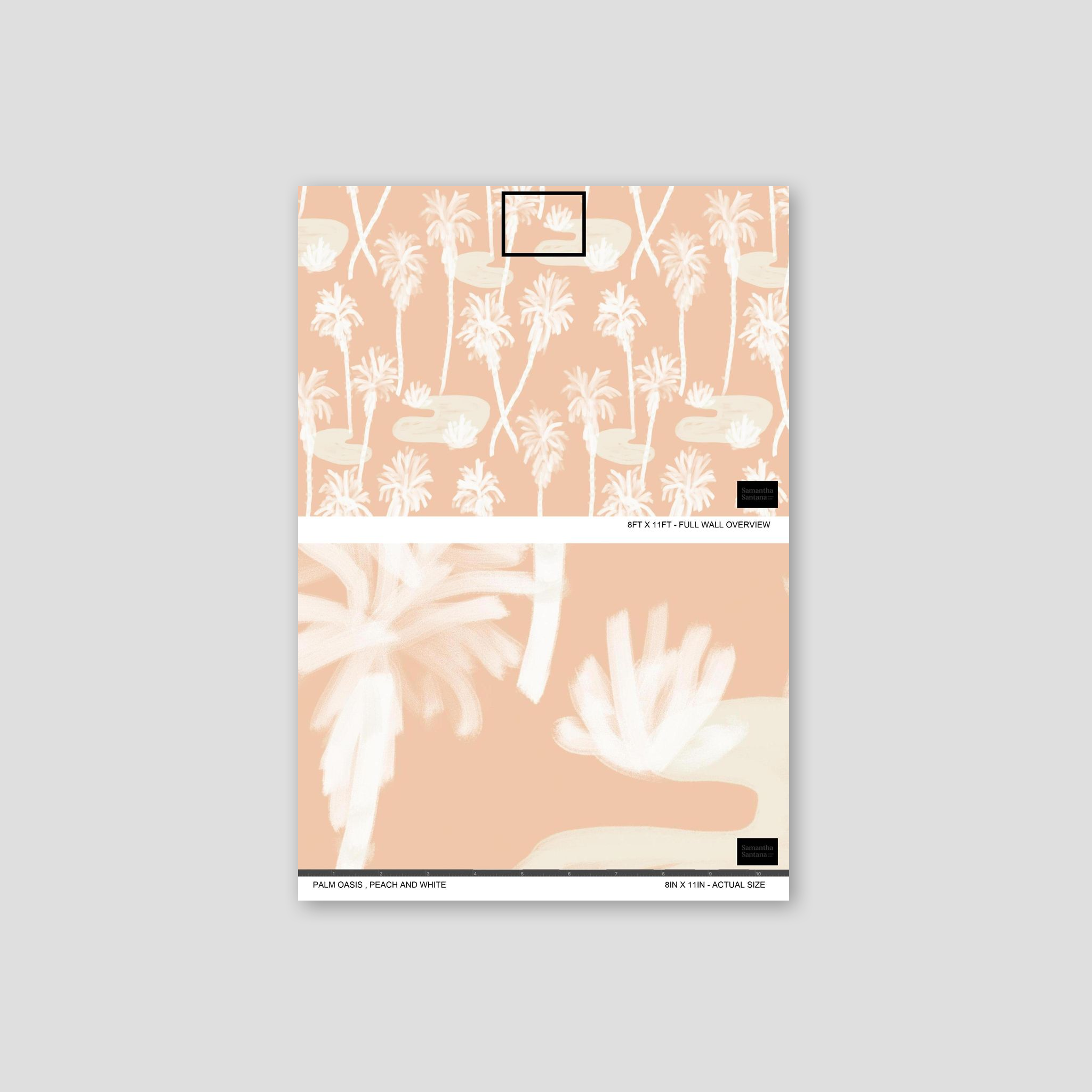 Palm Oasis Wallpaper, peach and white