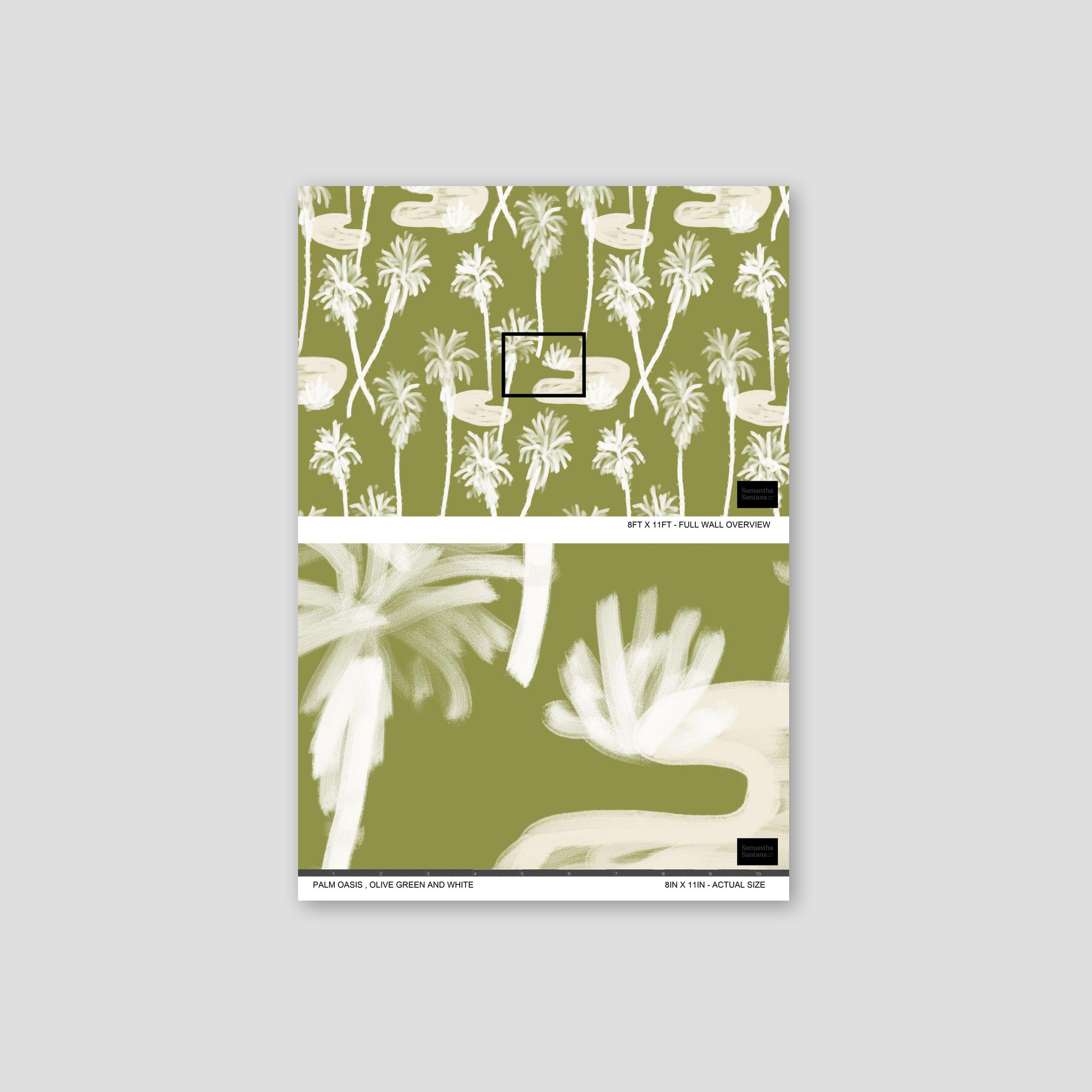 Palm Oasis Wallpaper, olive green and white