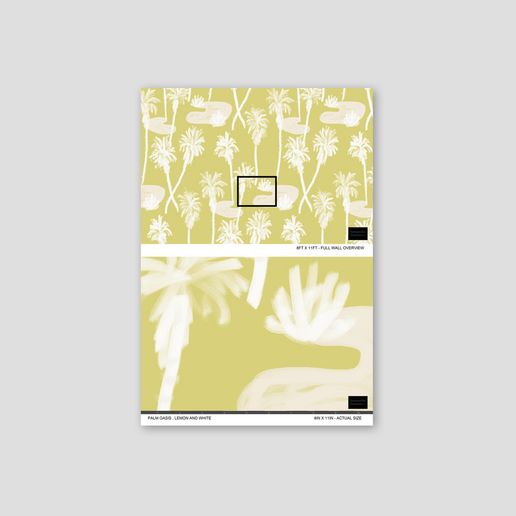Palm Oasis Wallpaper, lemon and white