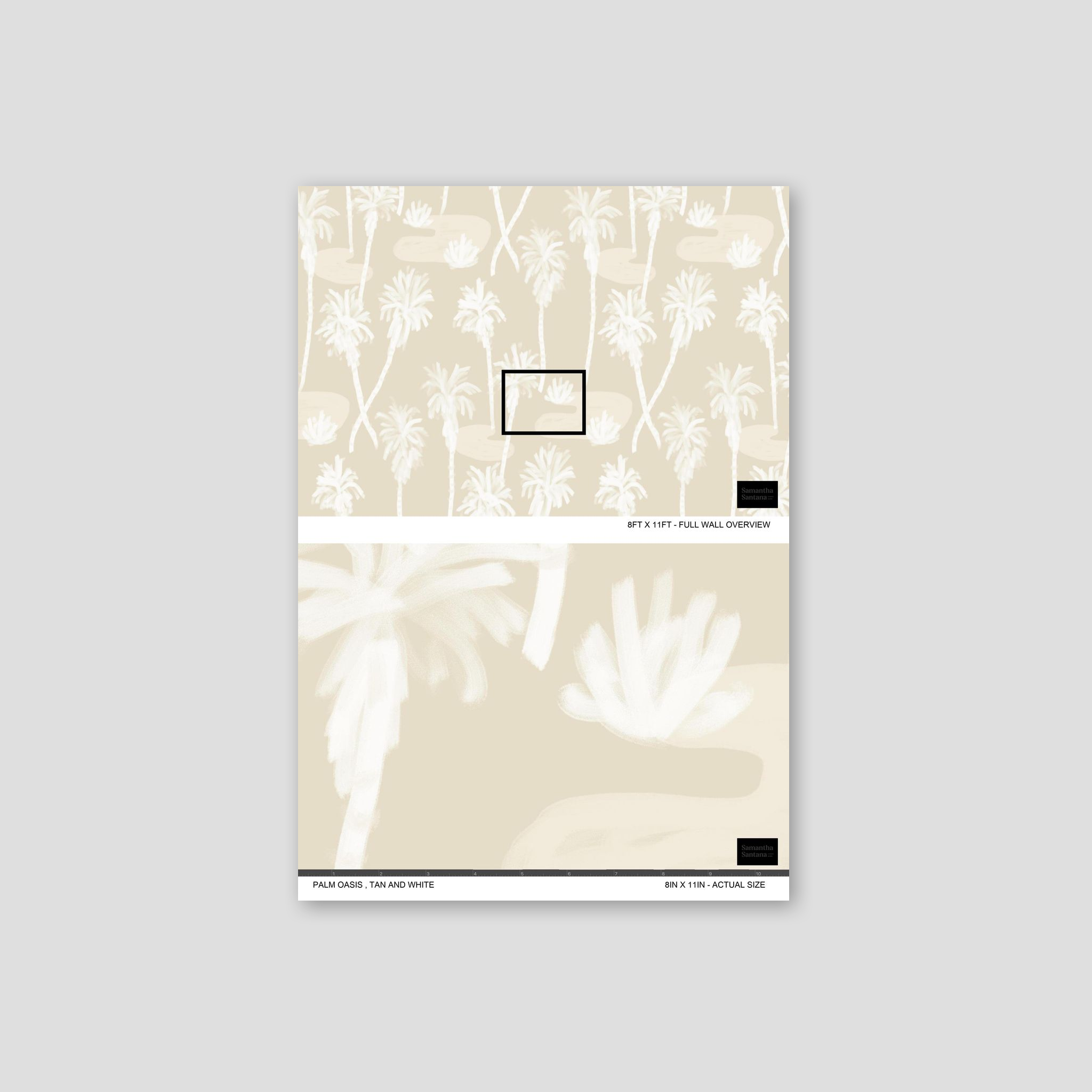 Palm Oasis Wallpaper, neutral and white