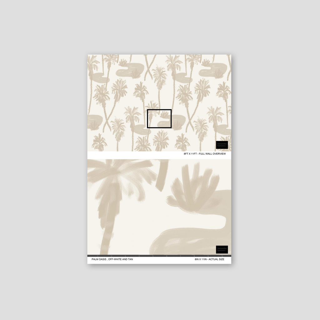 Palm Oasis Wallpaper, tan and white