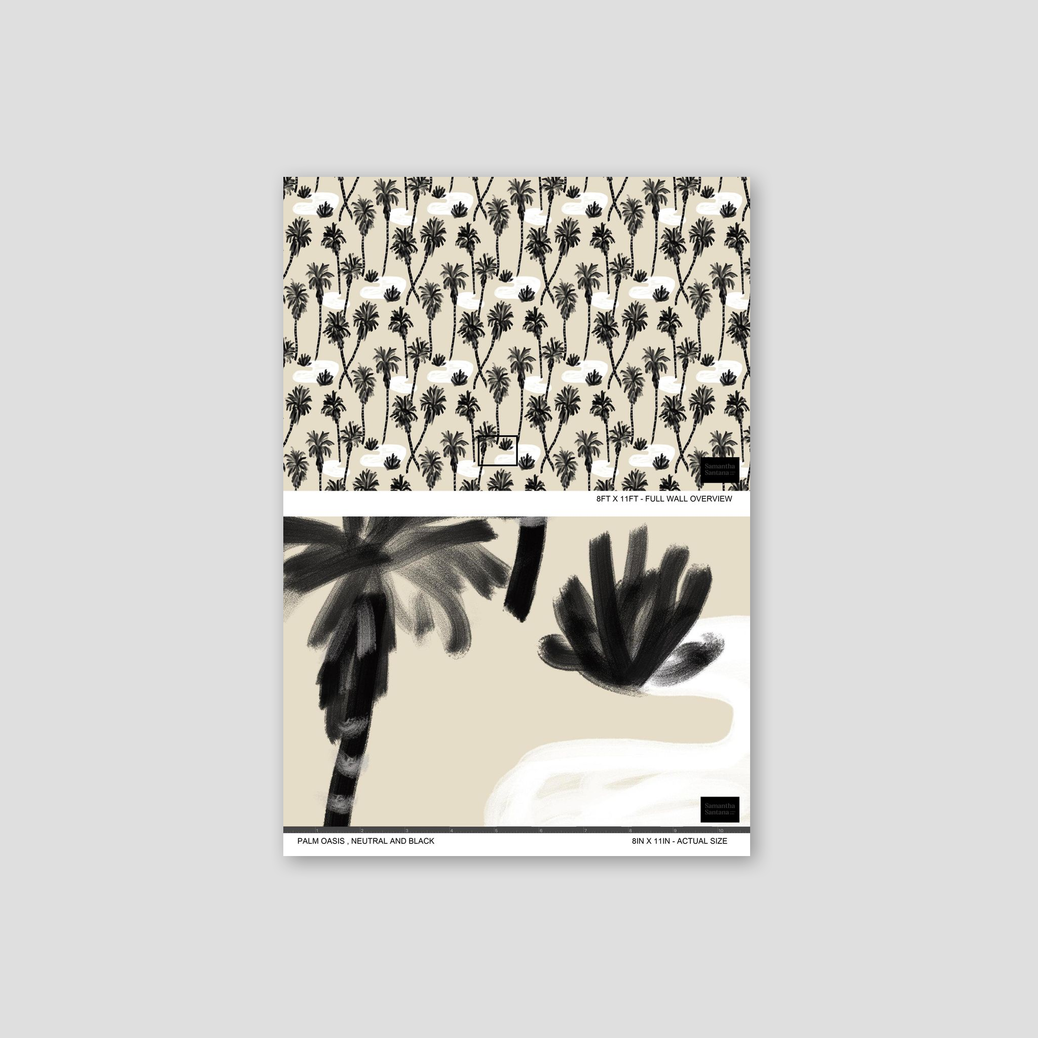 Palm Oasis Wallpaper, neutral and black