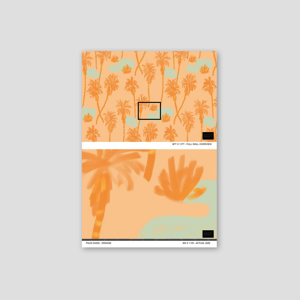 Palm Oasis Wallpaper, orange and mint