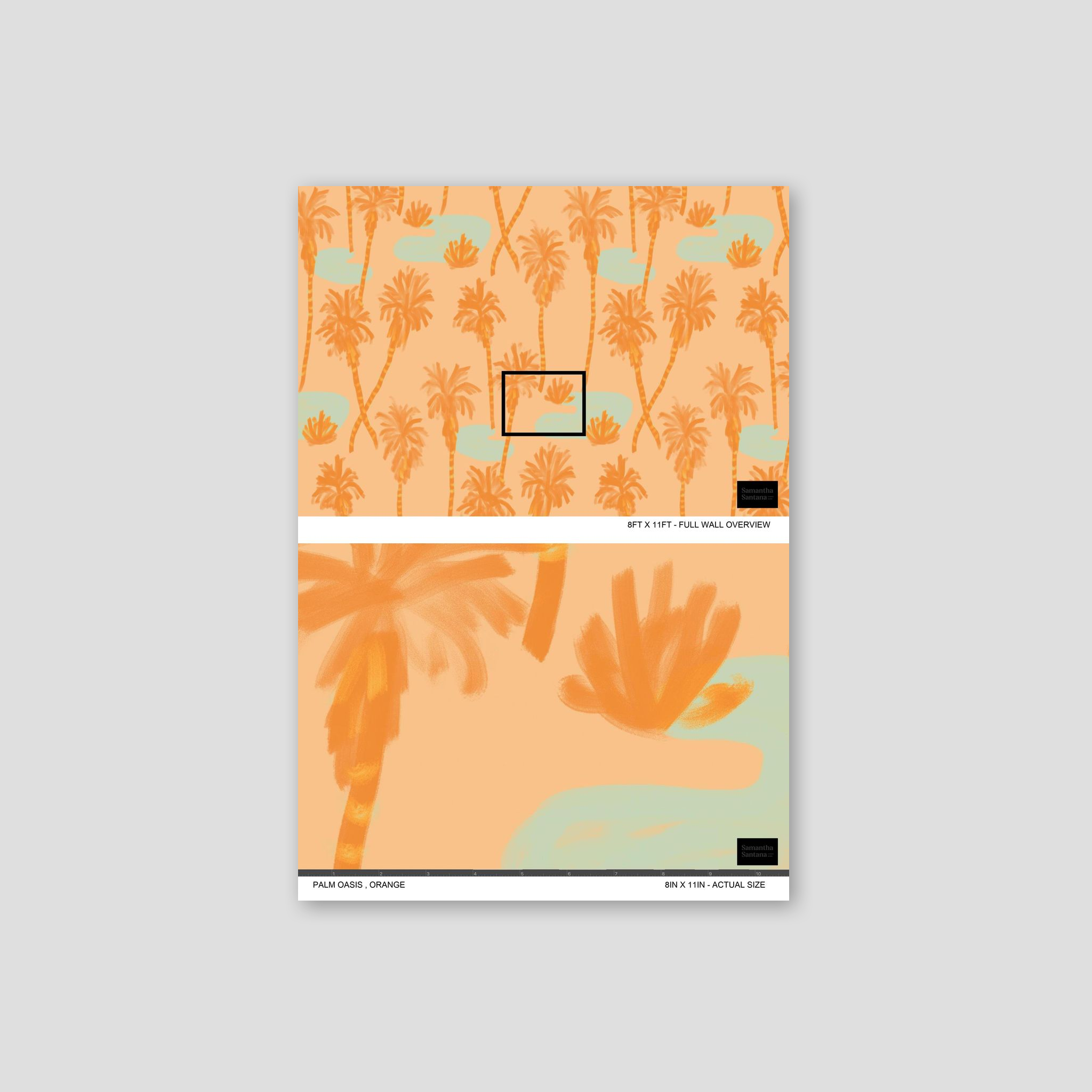 Palm Oasis Wallpaper, orange and mint