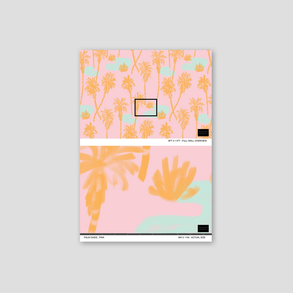 Palm Oasis Wallpaper, pink and orange