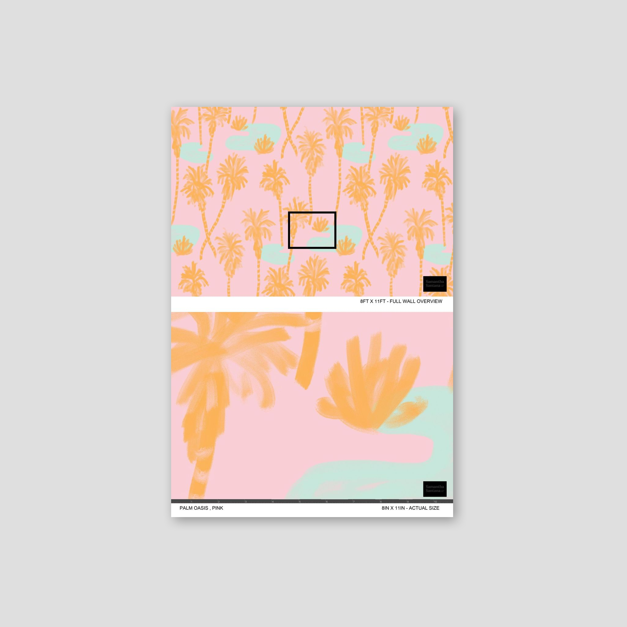 Palm Oasis Wallpaper, pink and orange