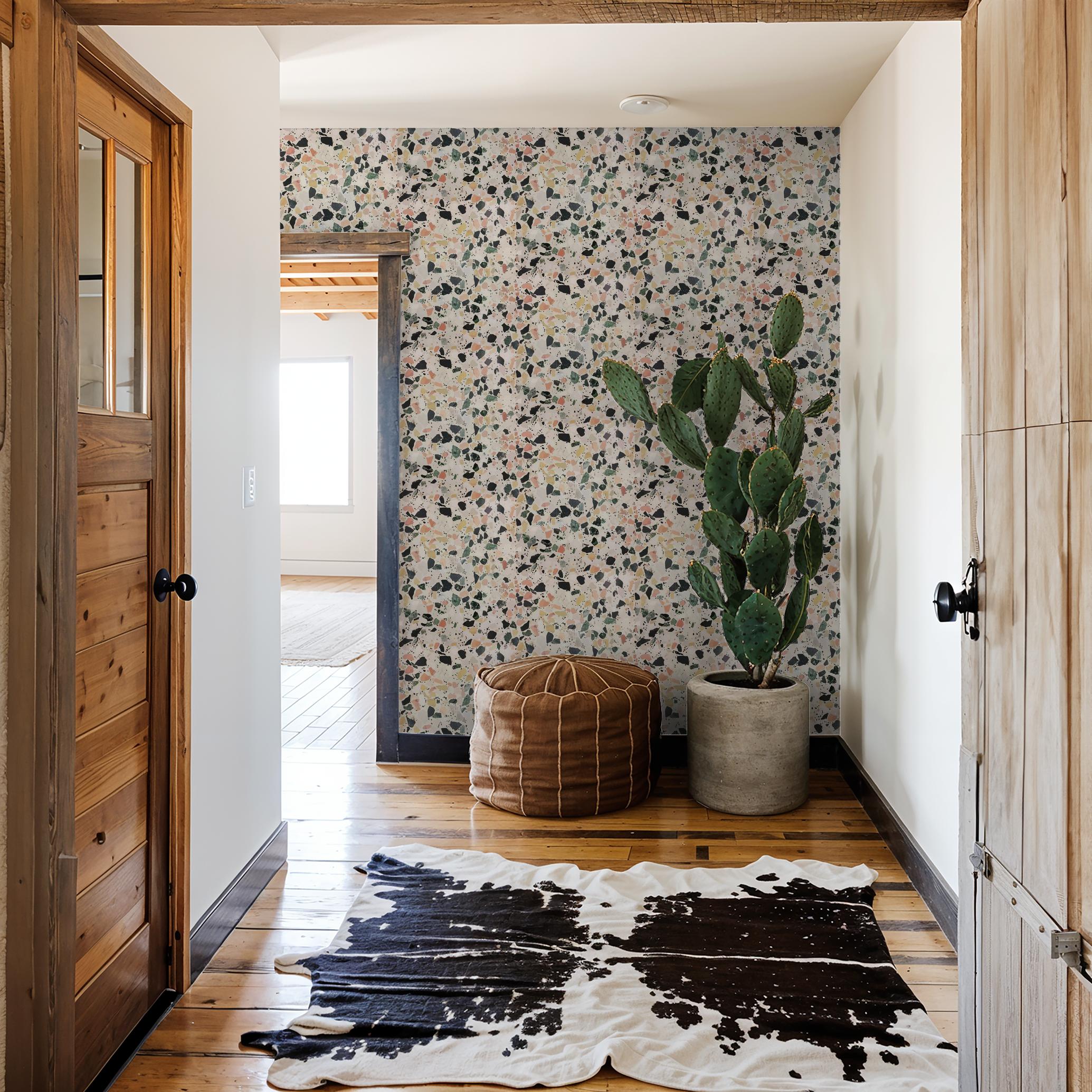 Mojave Terrazzo Wallpaper, peach and yellow