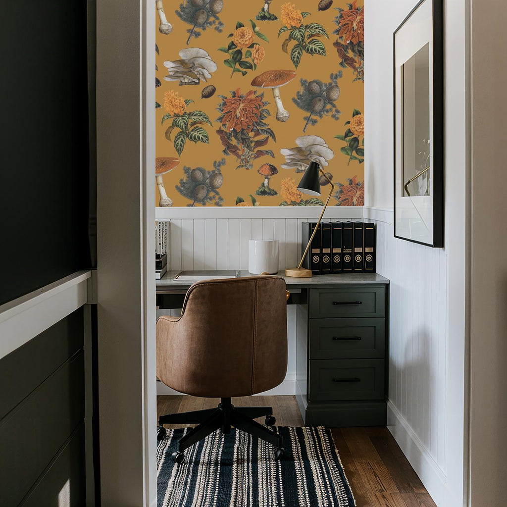 Shrooms Wallpaper, gold and marigold