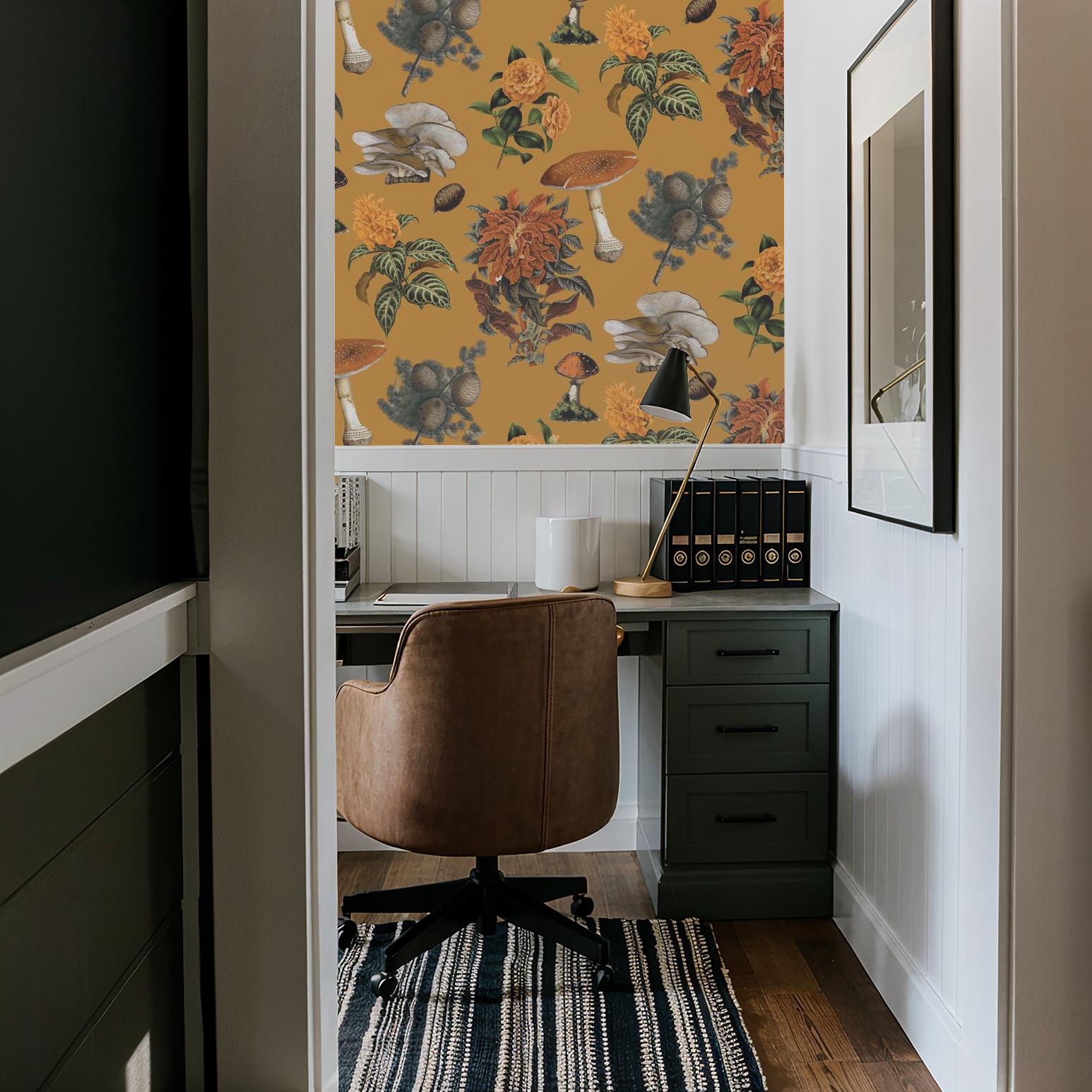 Shrooms Wallpaper, gold and marigold