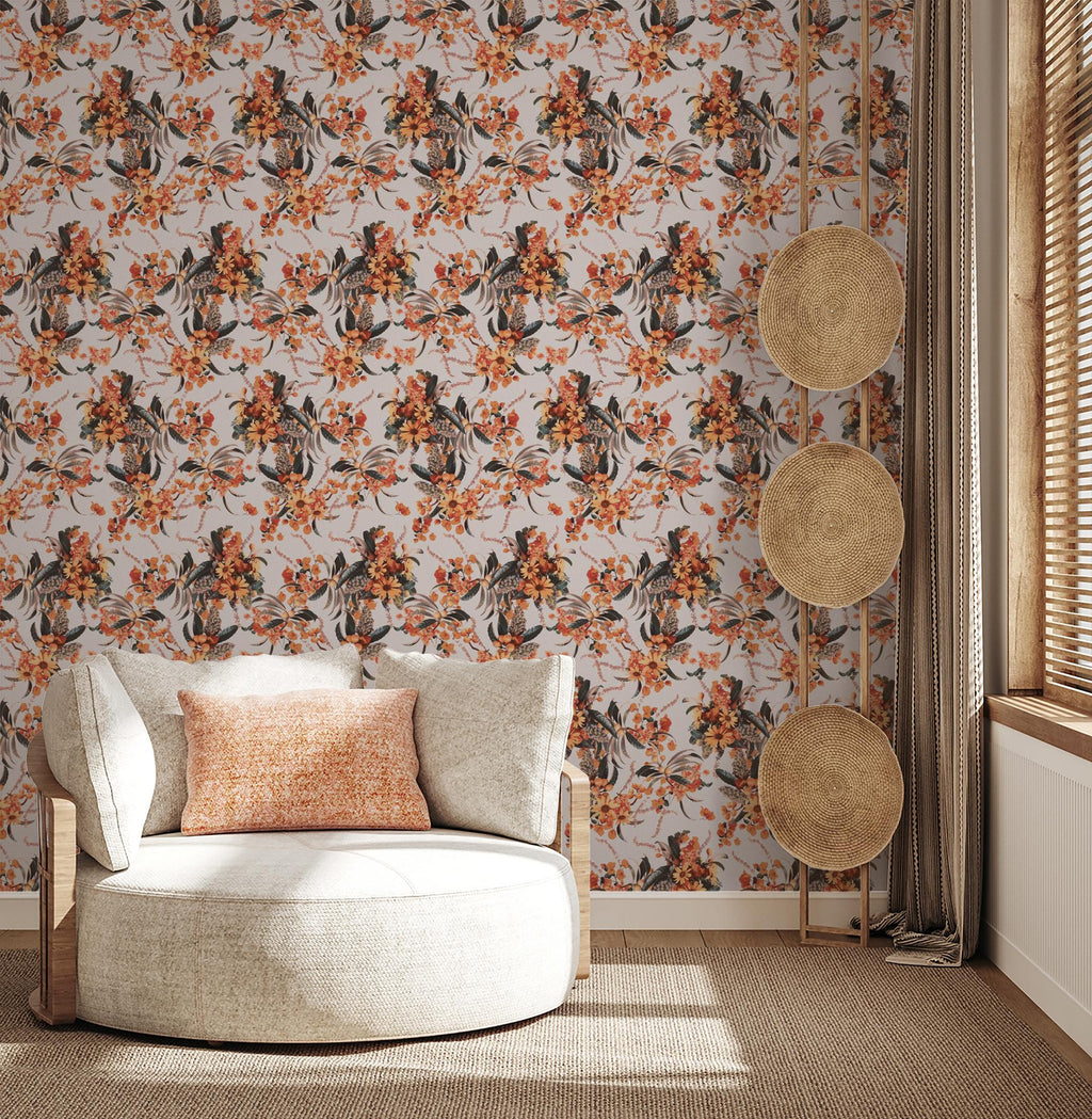 Springtime Wallpaper, off-white and orange