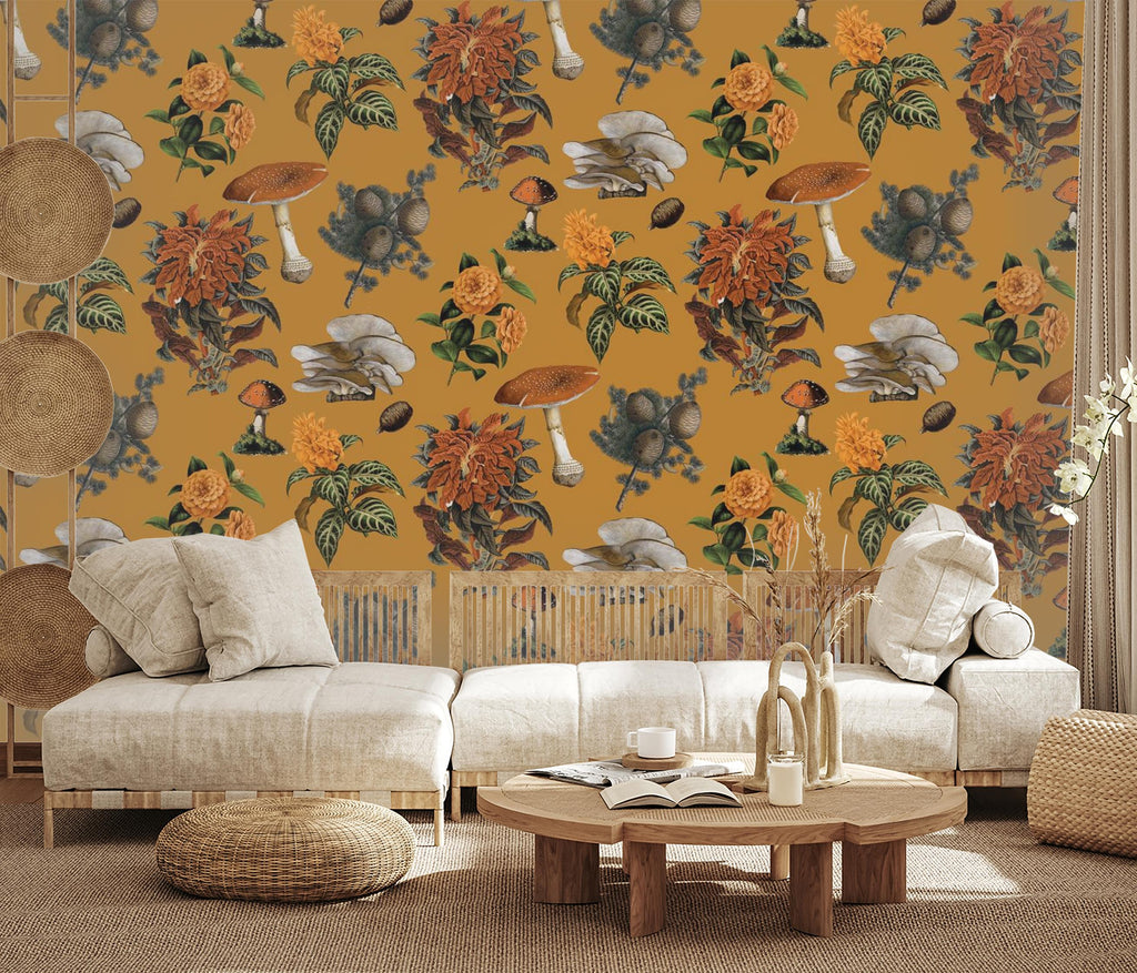 Shrooms Wallpaper, gold and marigold