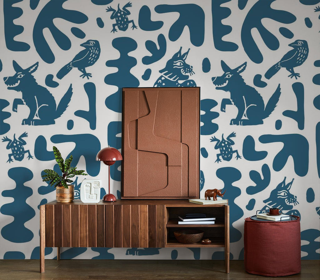 Abstract Animales Wallpaper, white and blue
