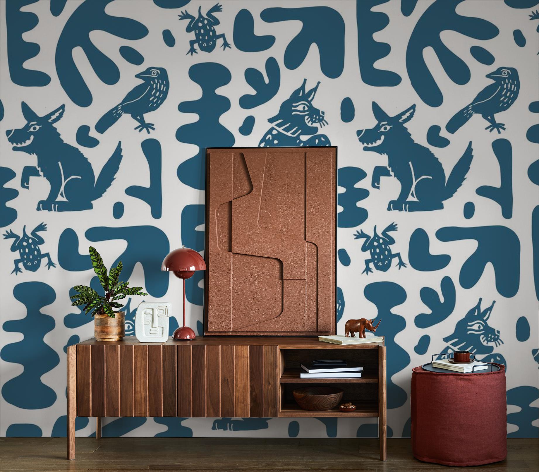 Abstract Animales Wallpaper, white and blue