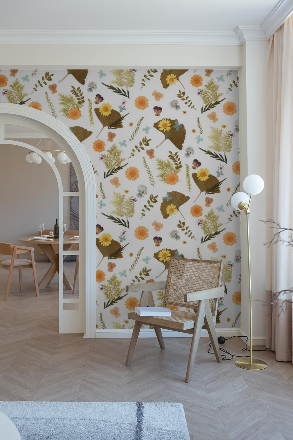 Pressed Fresh Version 01 Wallpaper, marigold and teal