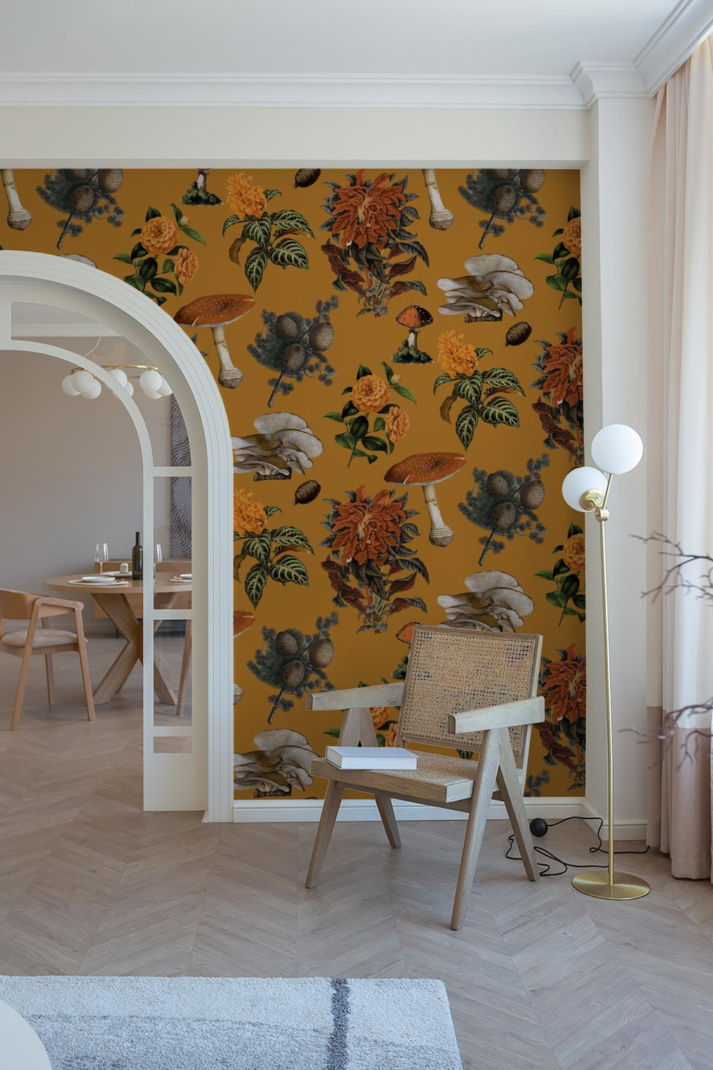 Shrooms Wallpaper, gold and marigold