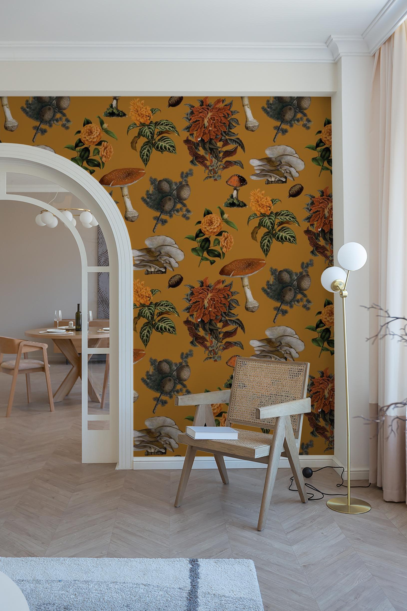 Shrooms Wallpaper, gold and marigold