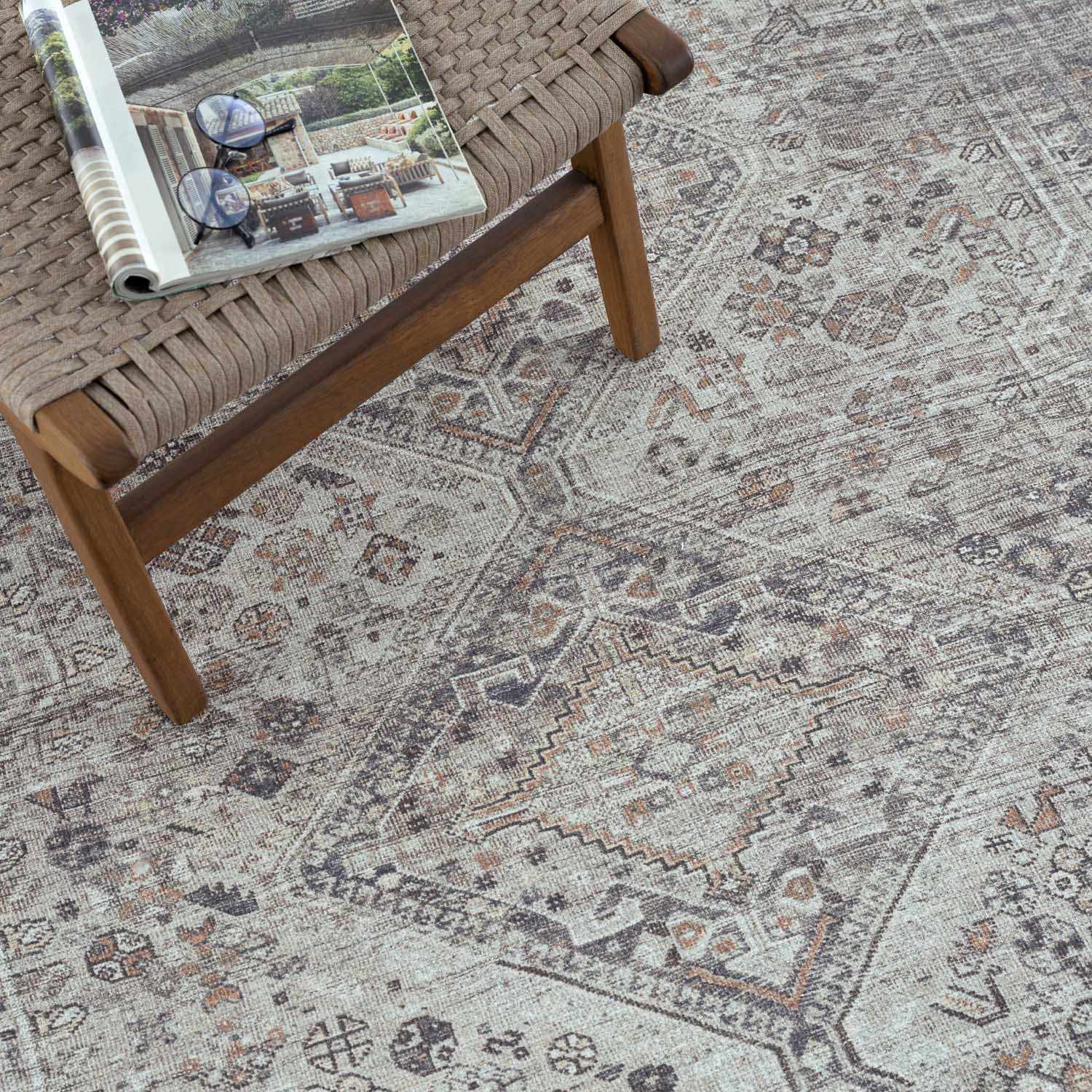 Barny Beige Flat Pile Washable Rug