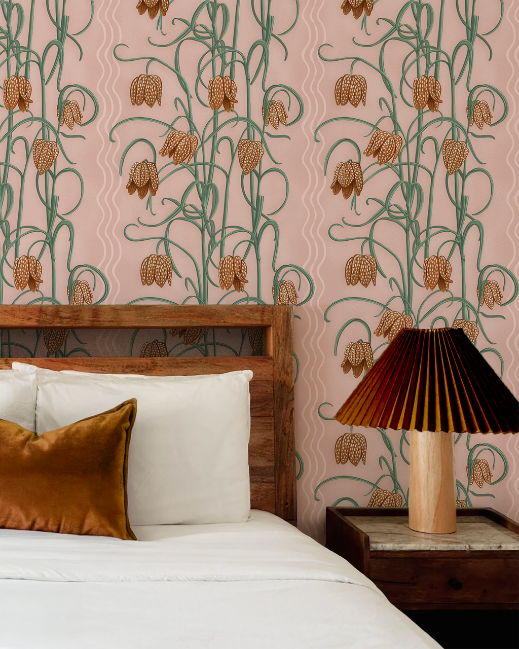 Campanas Wallpaper, dusty pink and orange