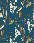 Block Print Foliage Wallpaper, blue