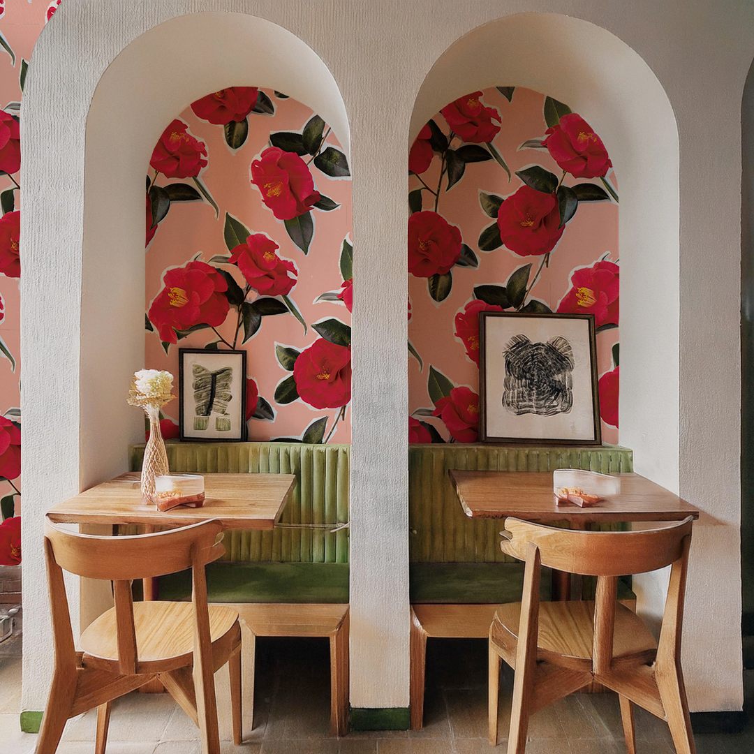 Camellia Wallpaper, pink and red
