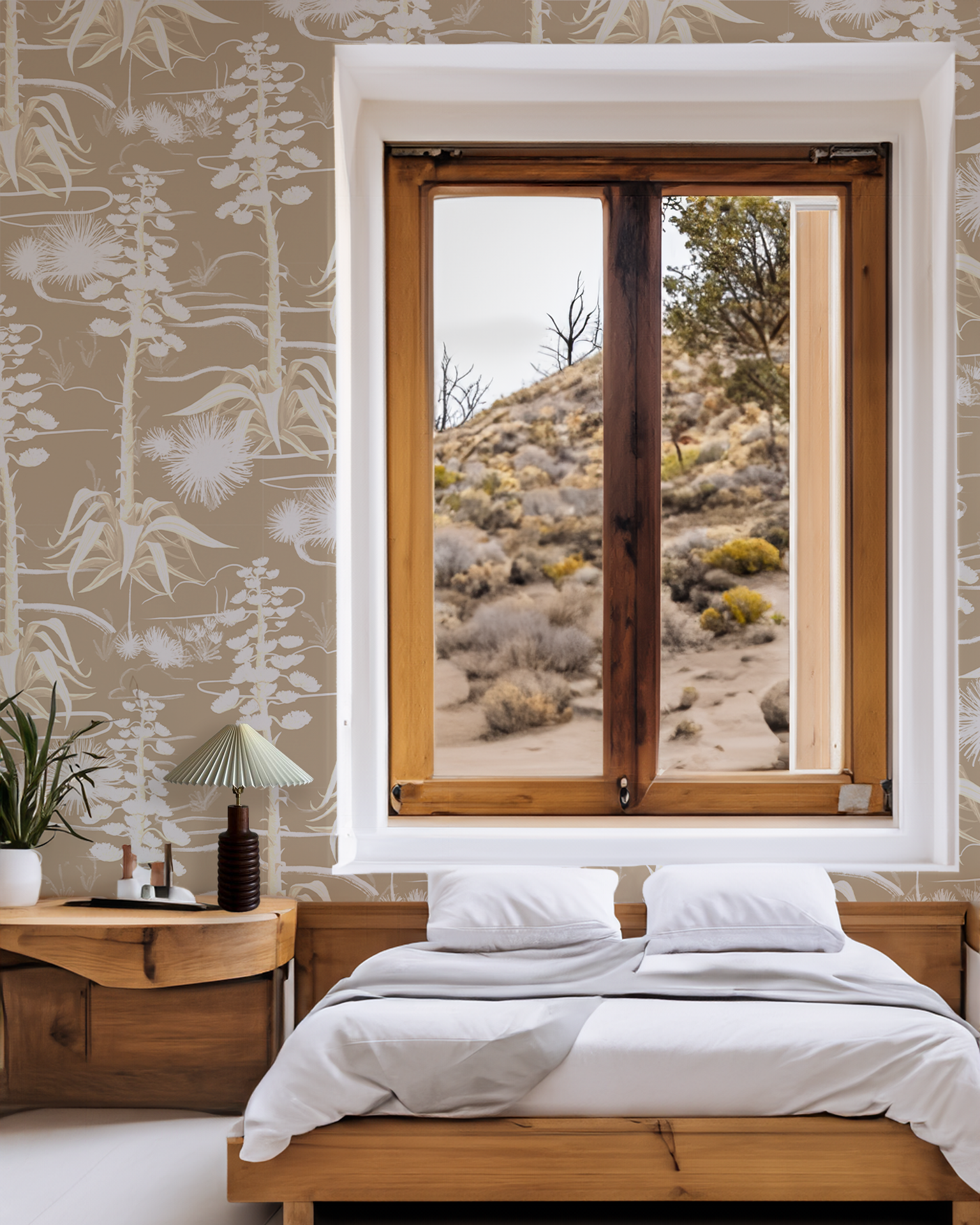 Agave Valley Wallpaper, tan and white