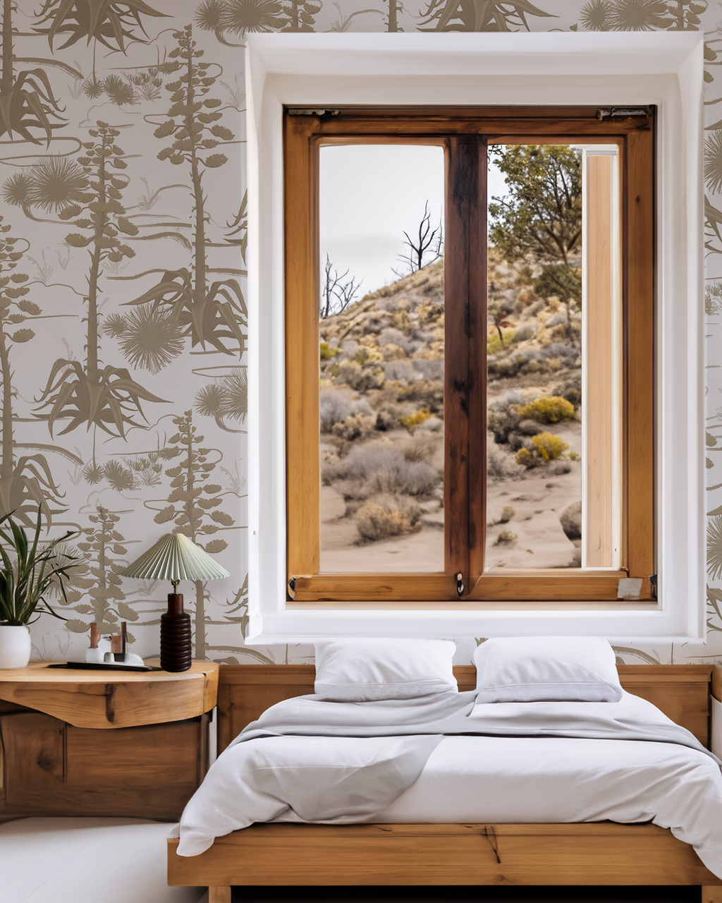 Agave Valley Wallpaper, white and tan