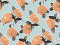 Camellia Wallpaper, light blue and orange