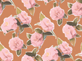 Camellia Wallpaper, rust and pink