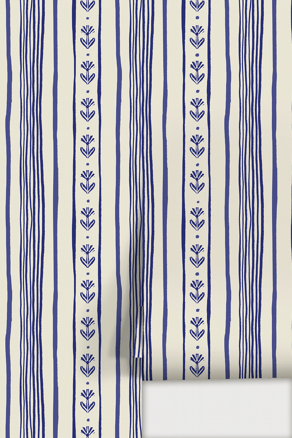 Daisy Chain Stripe Wallpaper, beige and blue