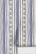 Daisy Chain Stripe Wallpaper, beige and blue