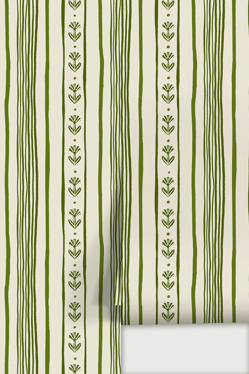 Daisy Chain Stripe Wallpaper, beige and green