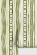 Daisy Chain Stripe Wallpaper, beige and green