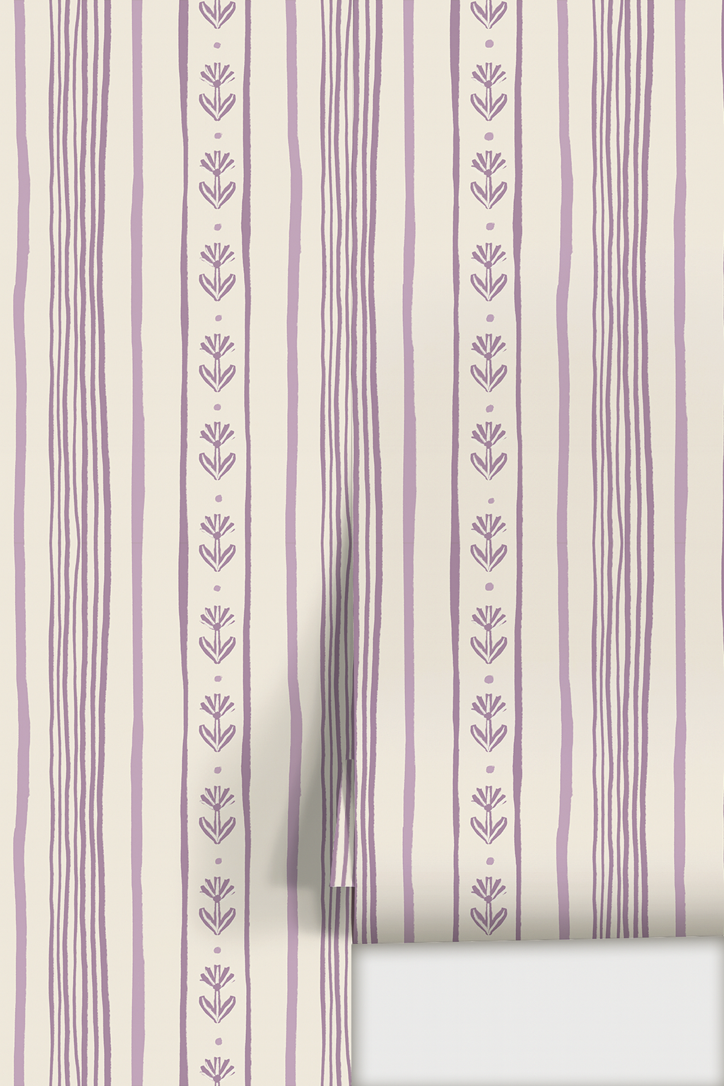 Daisy Chain Stripe Wallpaper, beige and lavender