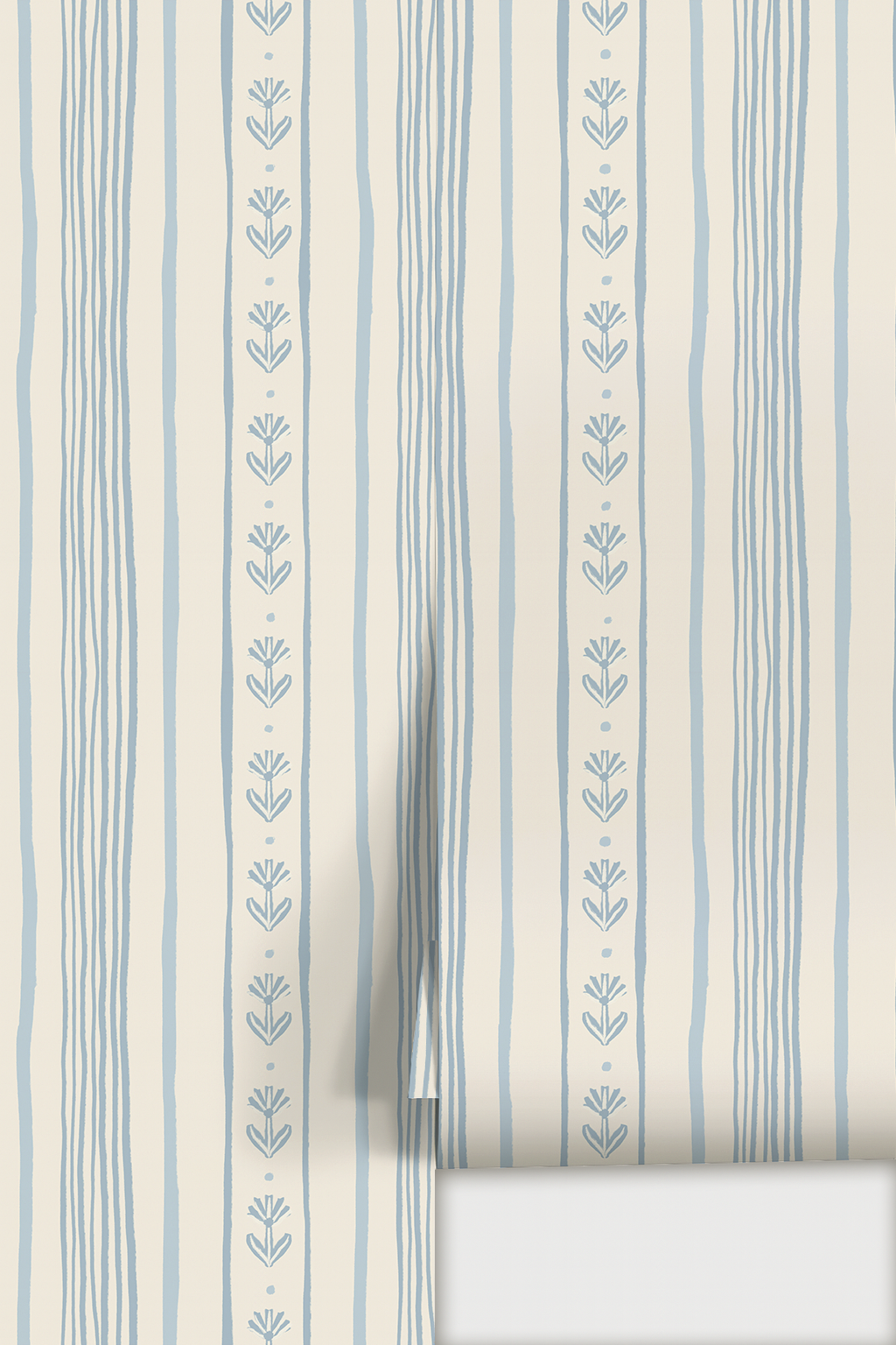 Daisy Chain Stripe Wallpaper, beige and light blue