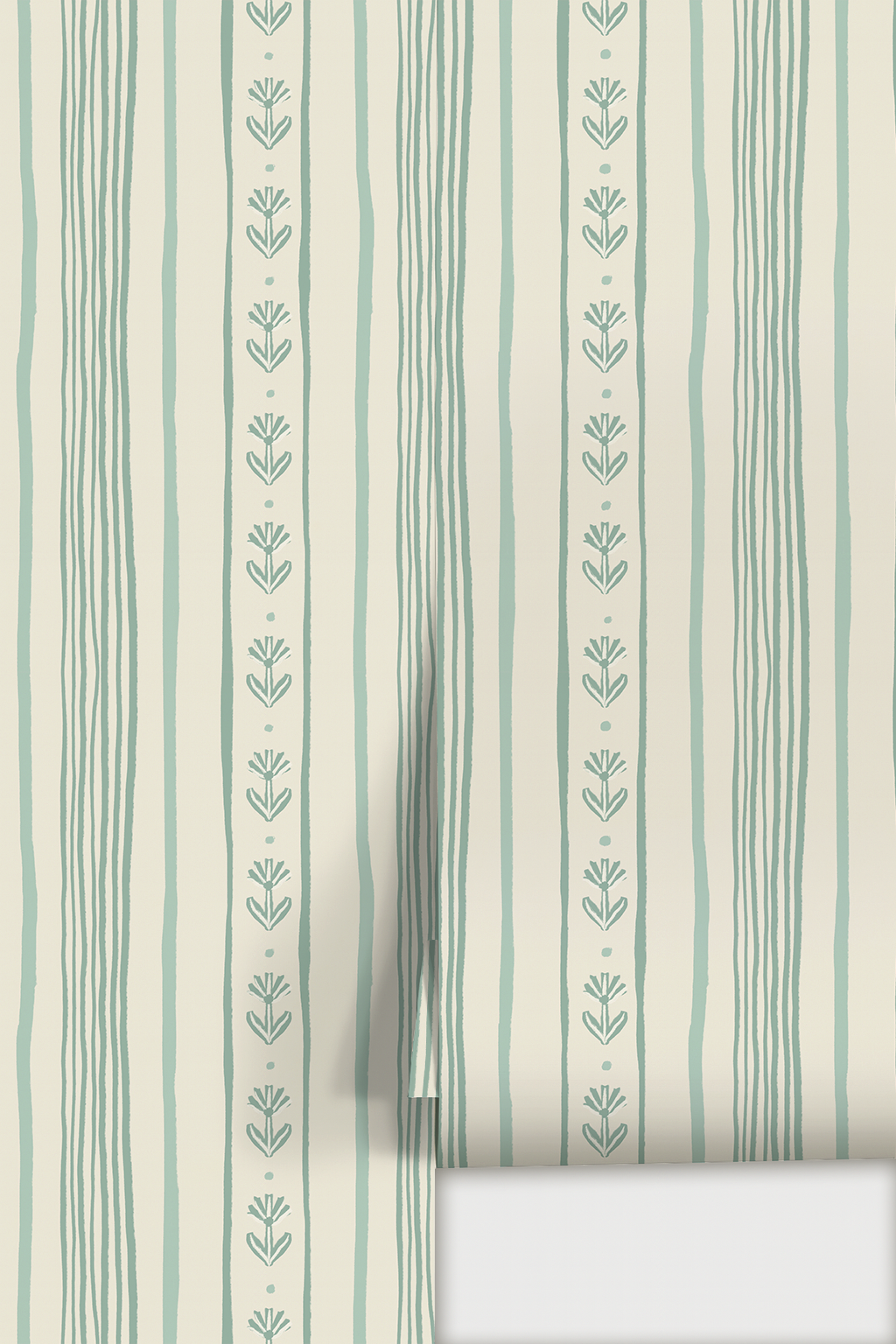 Daisy Chain Stripe Wallpaper, beige and mint