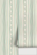 Daisy Chain Stripe Wallpaper, beige and mint