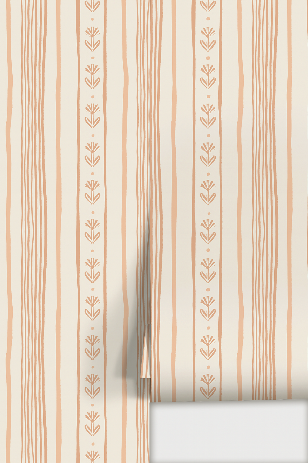 Daisy Chain Stripe Wallpaper, beige and peach