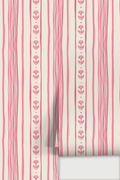 Daisy Chain Stripe Wallpaper, beige and pink