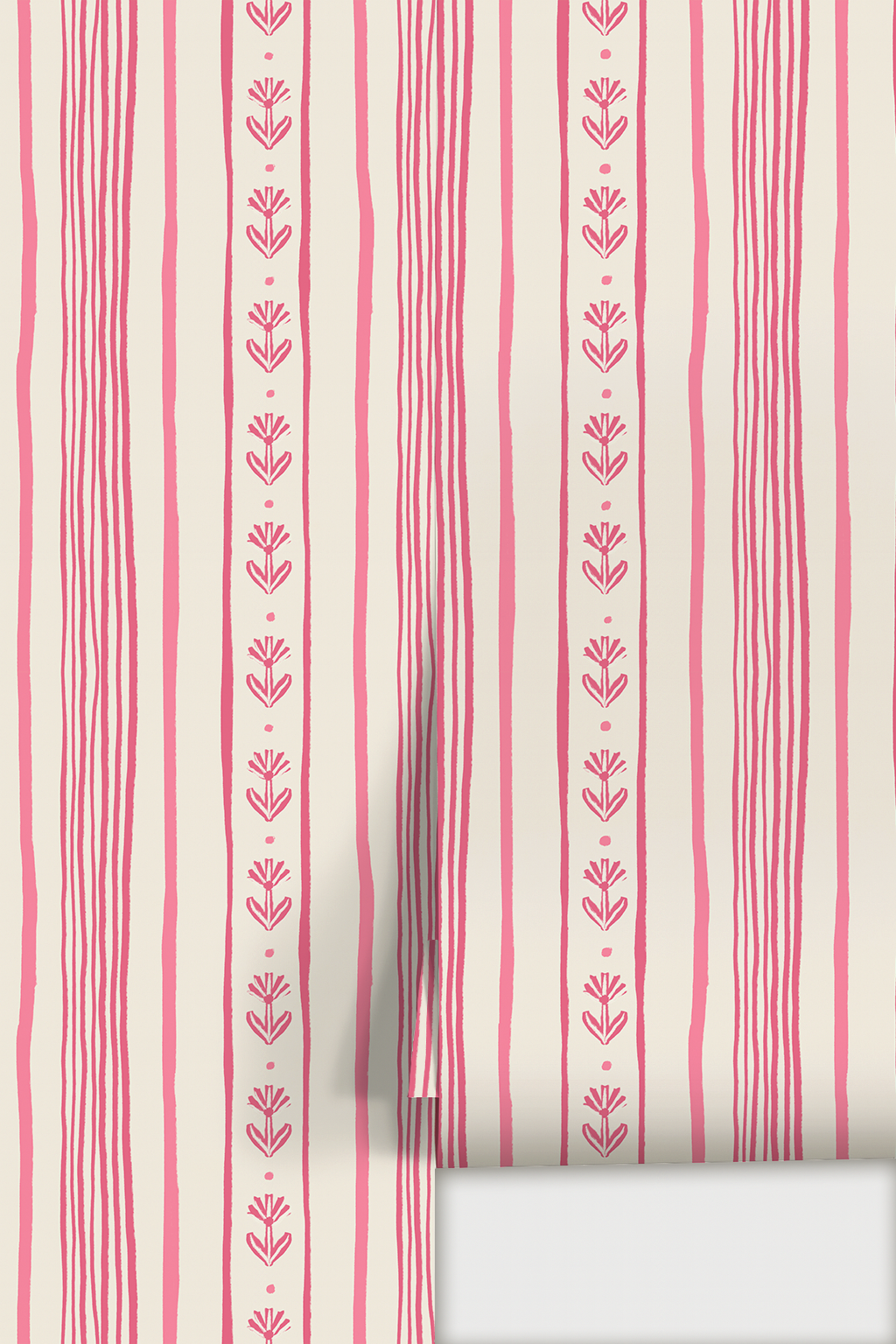 Daisy Chain Stripe Wallpaper, beige and pink