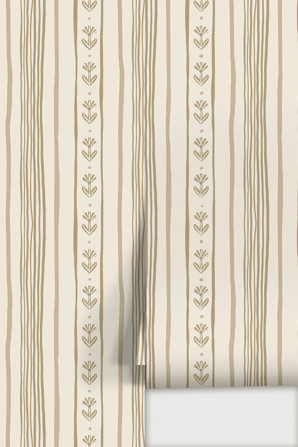 Daisy Chain Stripe Wallpaper, beige and tan