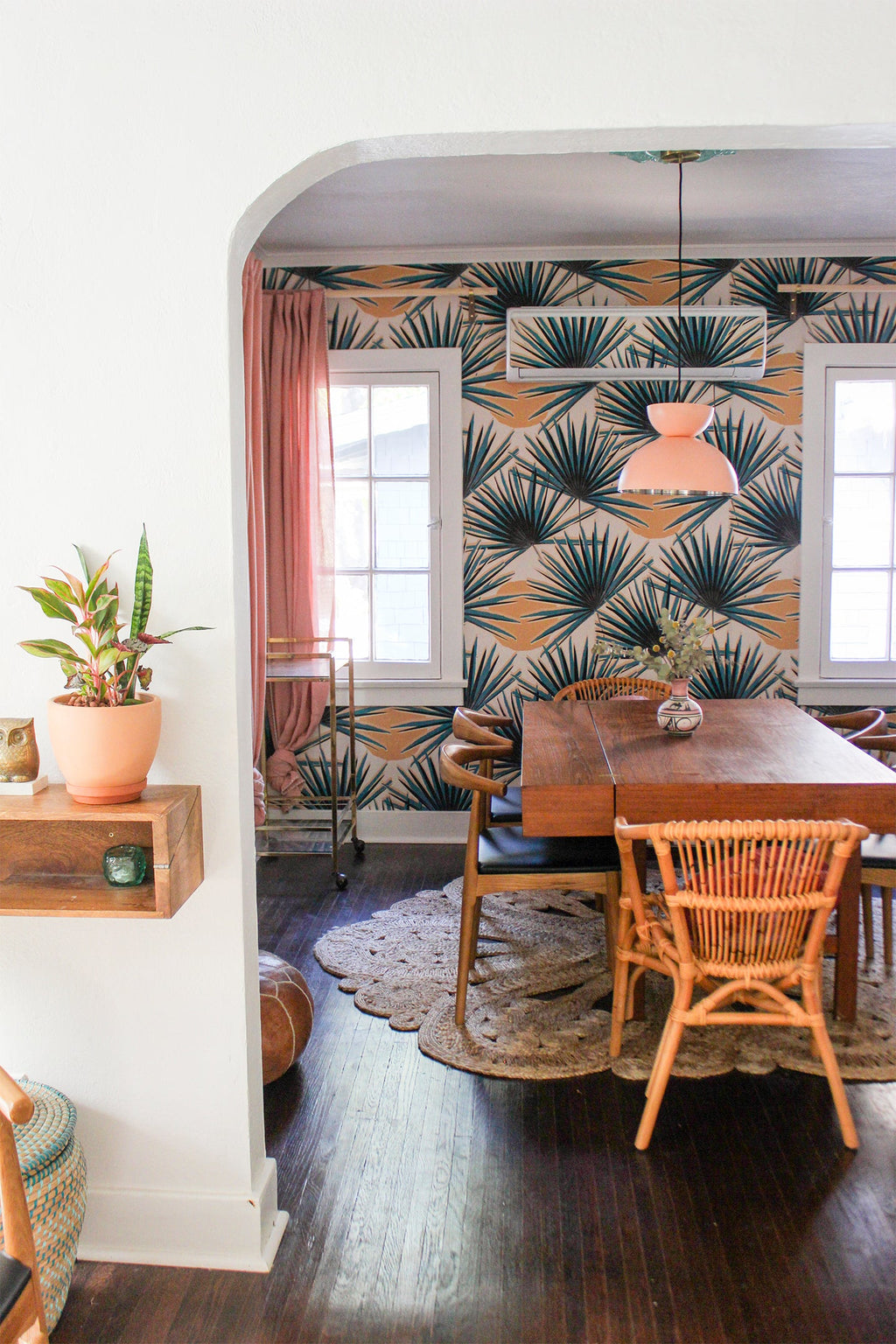 Palm Deco Wallpaper, blue and orange