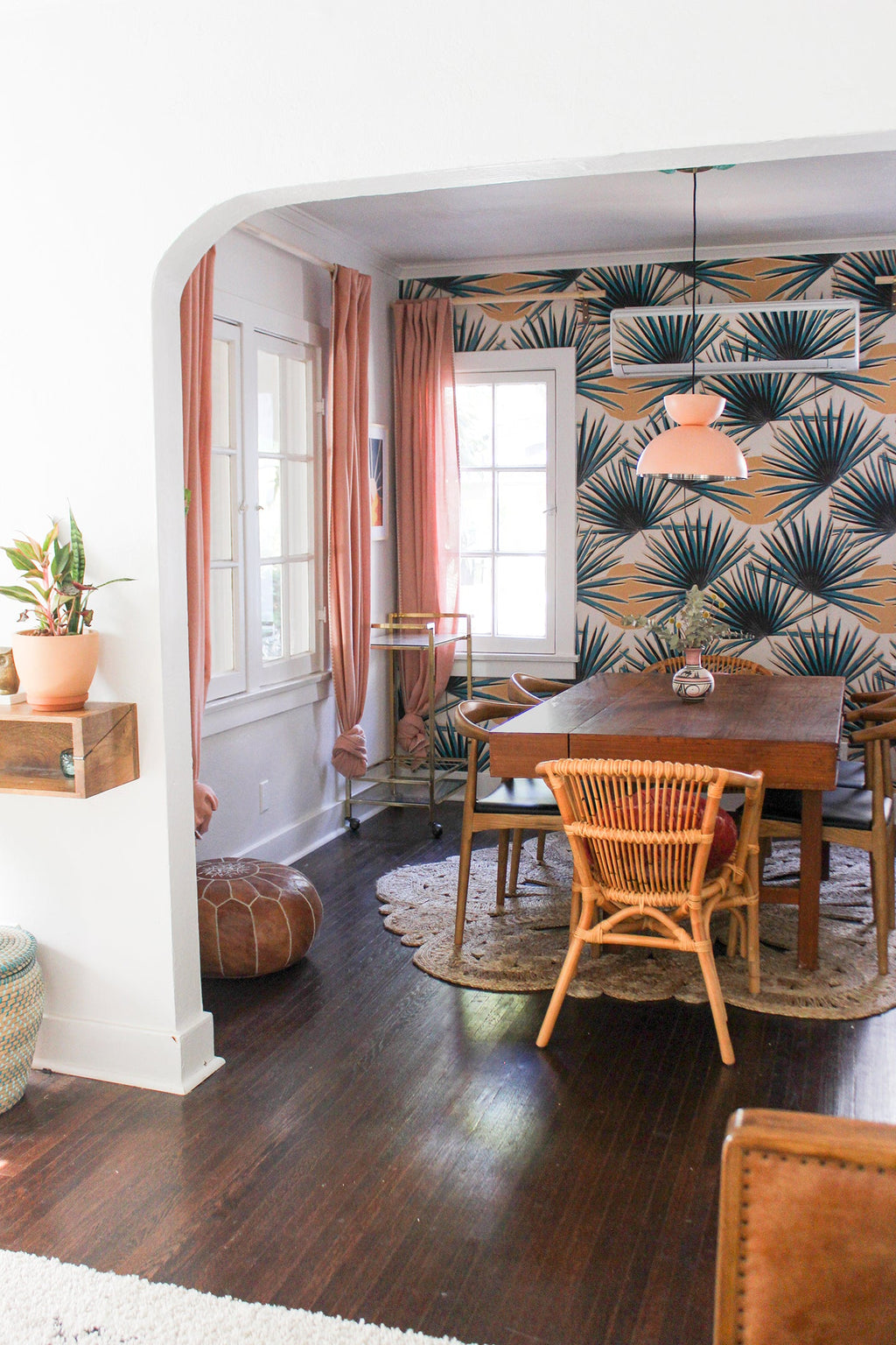 Palm Deco Wallpaper, blue and orange