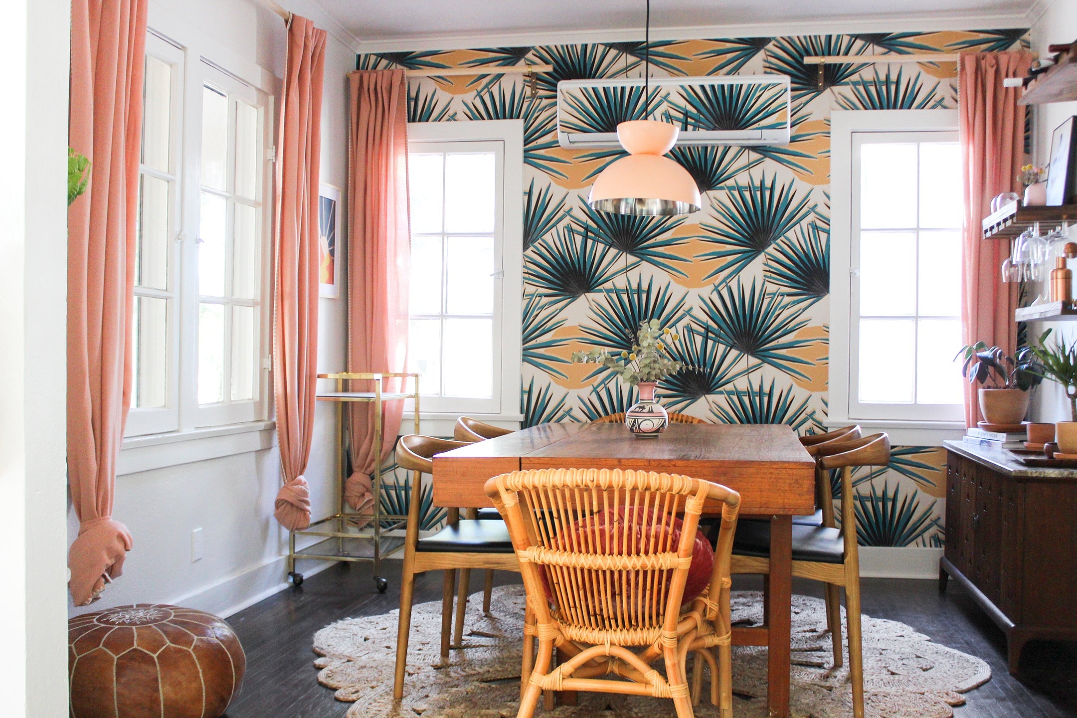 Palm Deco Wallpaper, blue and orange