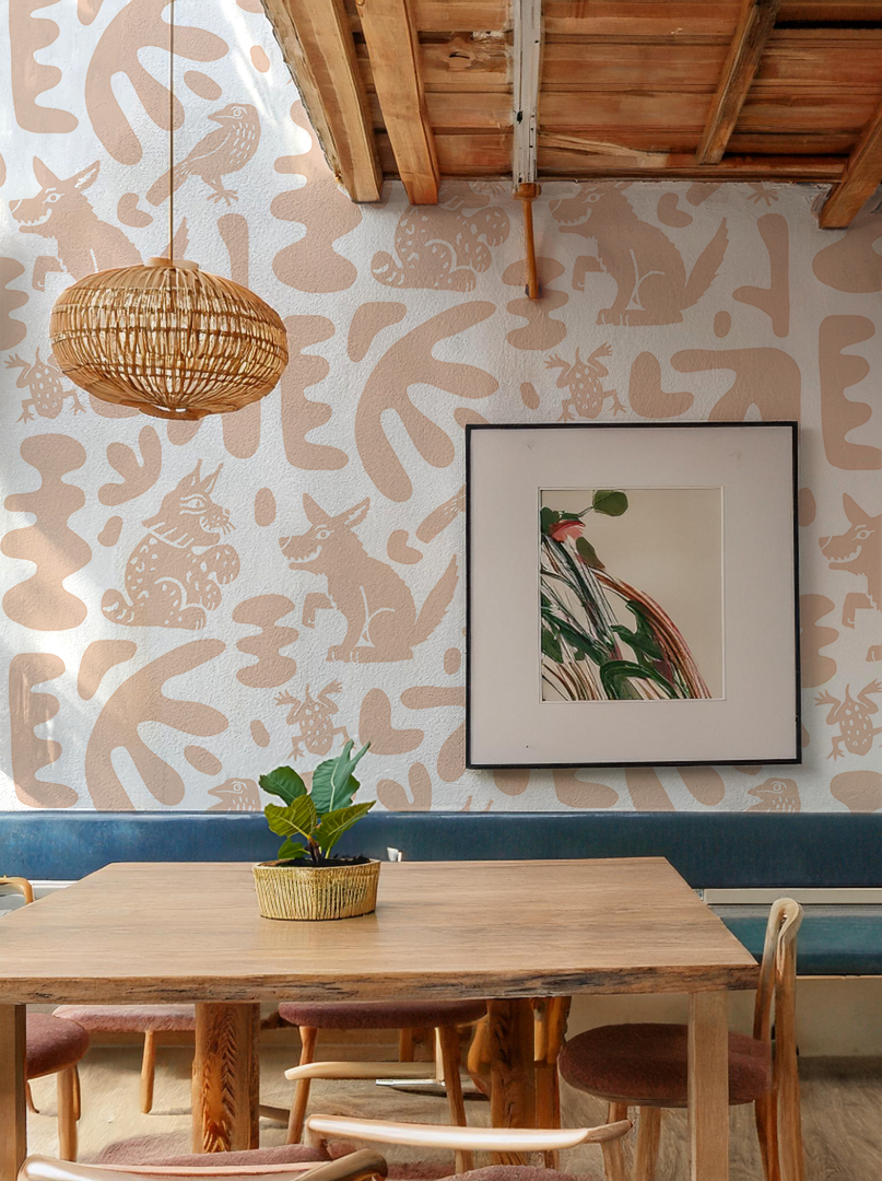 Abstract Animales Wallpaper, white and peach