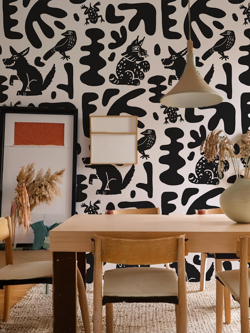 Abstract Animales Wallpaper, white and black