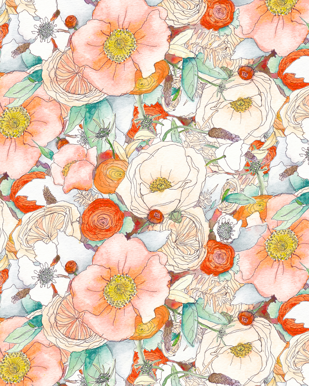 Floral Reverie Wallpaper, orange