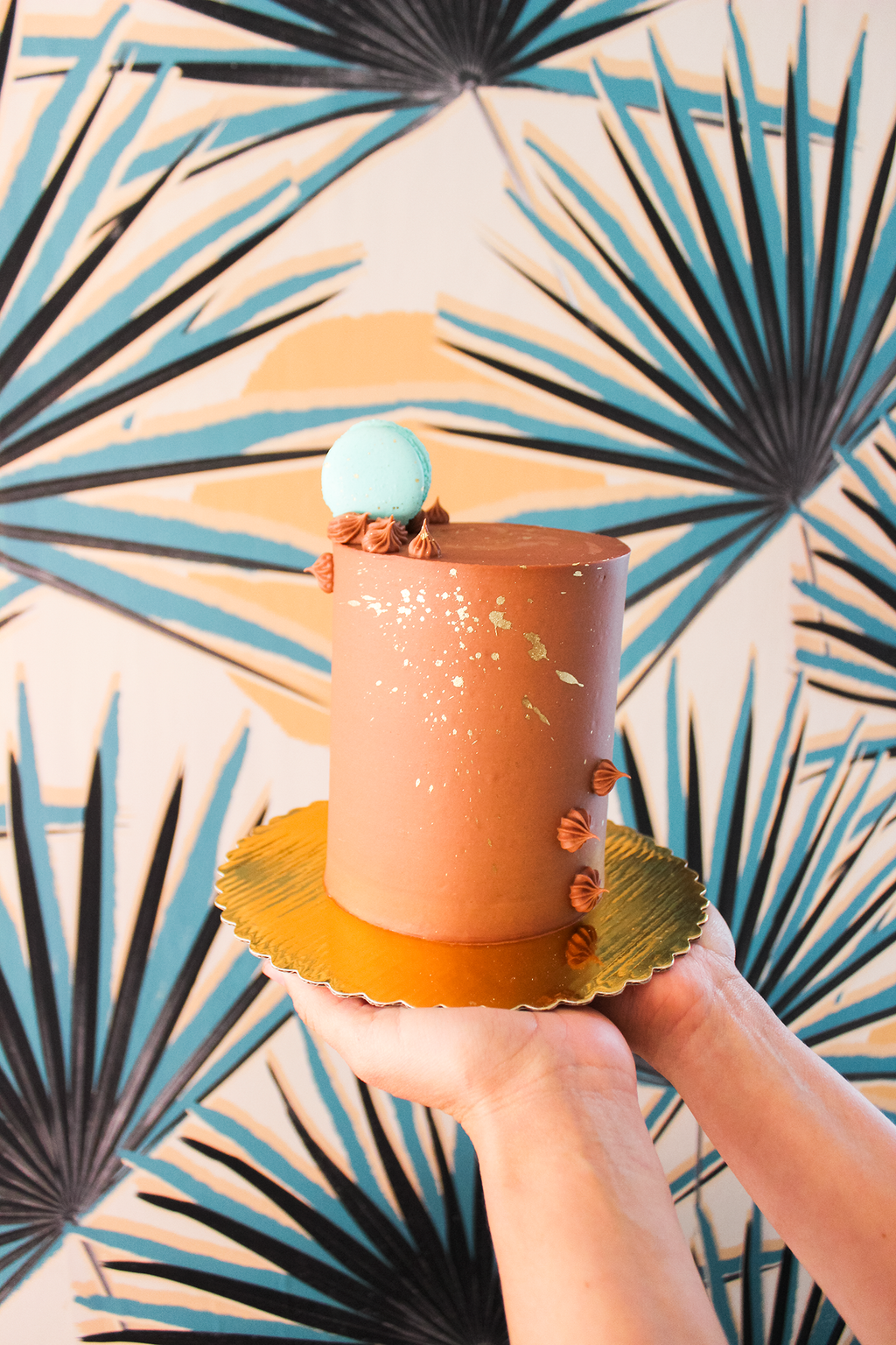 Palm Deco Wallpaper, blue and orange
