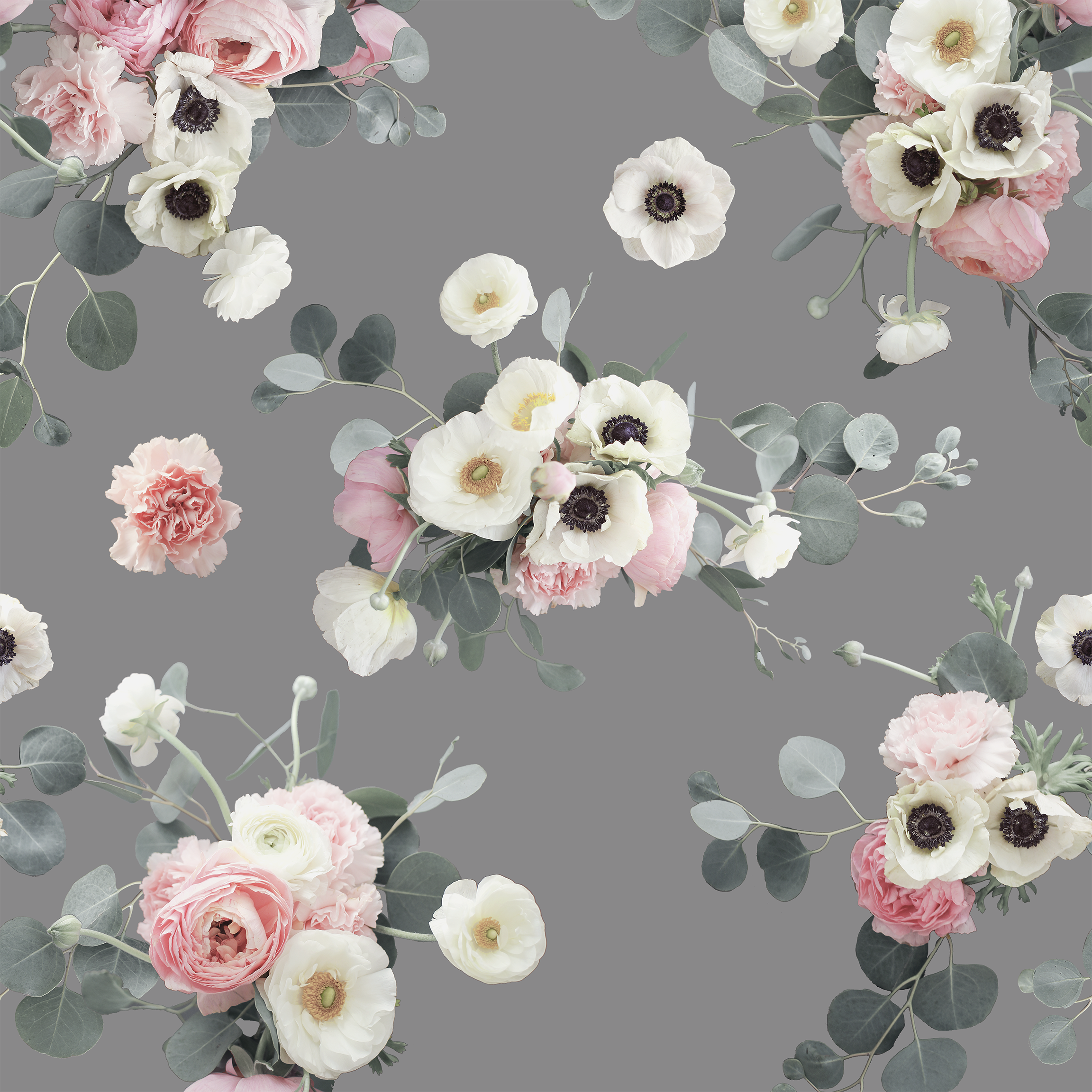 Midnight Floral Wallpaper, gray